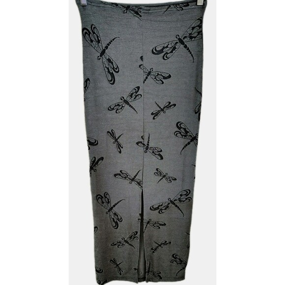 Vintage Maxi Pencil Skirt Size L Waist 26 Dragonfly Print  Gray Back Slit USA - Picture 4 of 6
